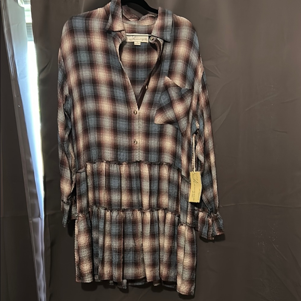 Vintage Havana Plaid Dress - Blue and Brown